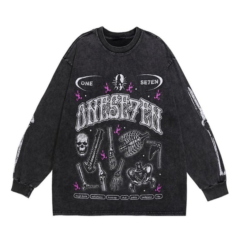 Harajuku Oversized shirt – Fashion Distressed Washed T Shirt Harajuku Skull Skeleton Pr
