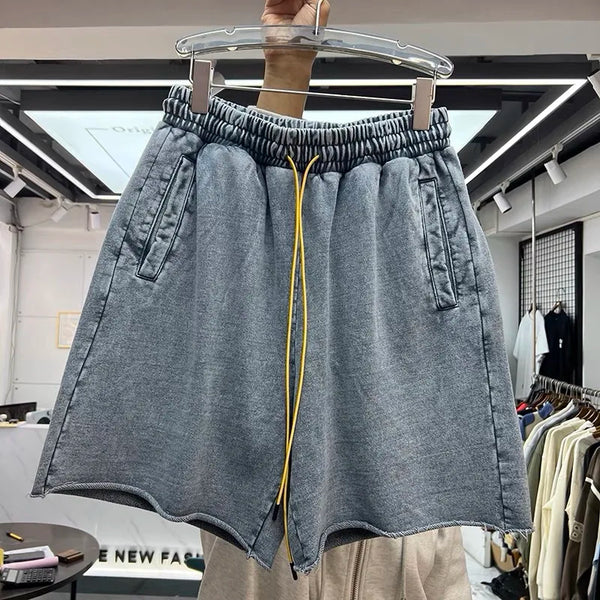 400g heavy wash vintage solid color sports shorts casual pants summer street shorts