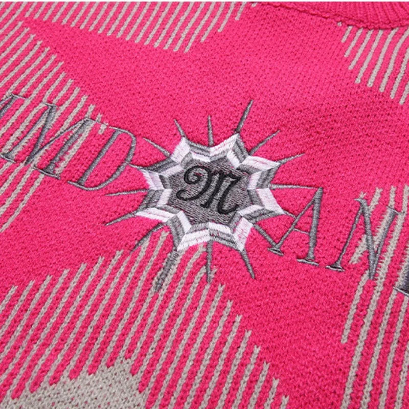 stars knitted sweater unisex harajuku letter embroidery sweater casual pink color pullover streetwear sweaters jumpers knitwear unique limited edition hoodie, urban wear with bold artwork, trendy hip hop style outerwear