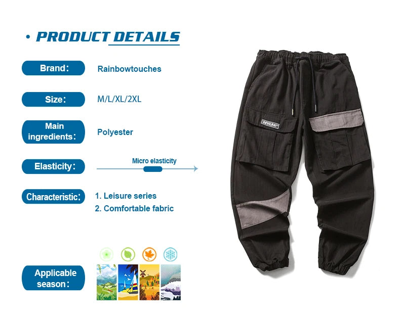rainbowtouches 2022 tidal current new brand mens cargo pants harajuku fashion tie feet trousers loose safari style boy overalls unique cargo style 1680