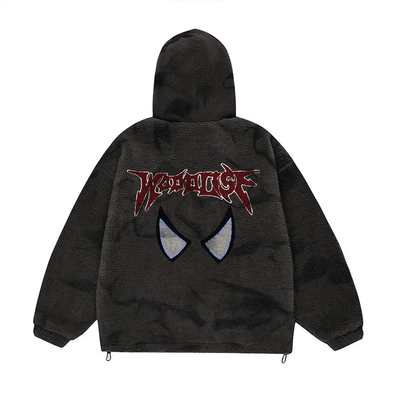 mens harajuku graffiti fleece jackets and coats letter embroidery hairy zipper outerwear warm streetwear parkas bomber jacket - variant style 7dd225 for streetwear fashion