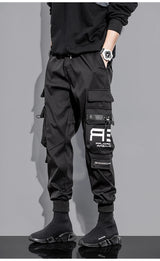 mens cargo pants elastic waist trousers with pockets streetwear hip hop loose fit ankle drawstring military sweatpants joggers unique joggers style 2531