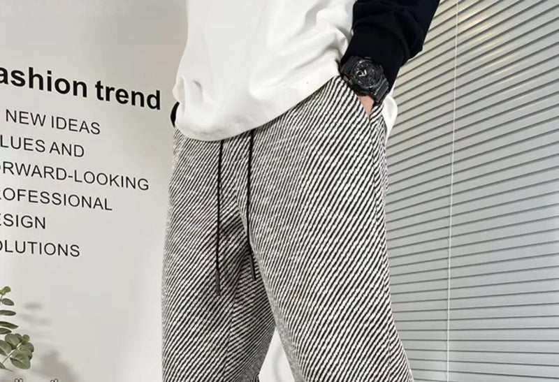 drawstring striped haren chic pants korean trend temperament spring autumn fashion loose waist versatile sweatpants mens cloth sporty tapered joggers