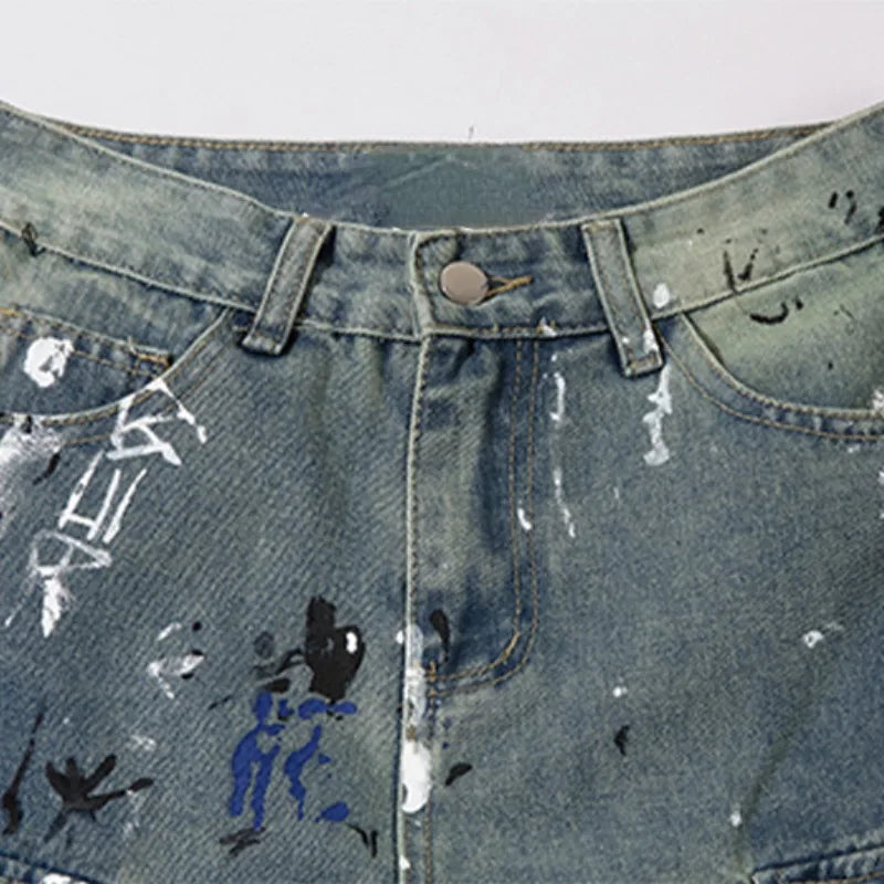 graffiti printed denim jeans unisex side pocket straight cargo jean trousers hip hop streetwear casual loose joggers jeans pants sporty tapered joggers