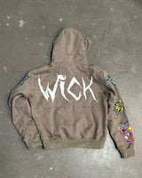 Street Fashion Brand Retro Zipper Hoodie Men Anime Graffiti Print Over