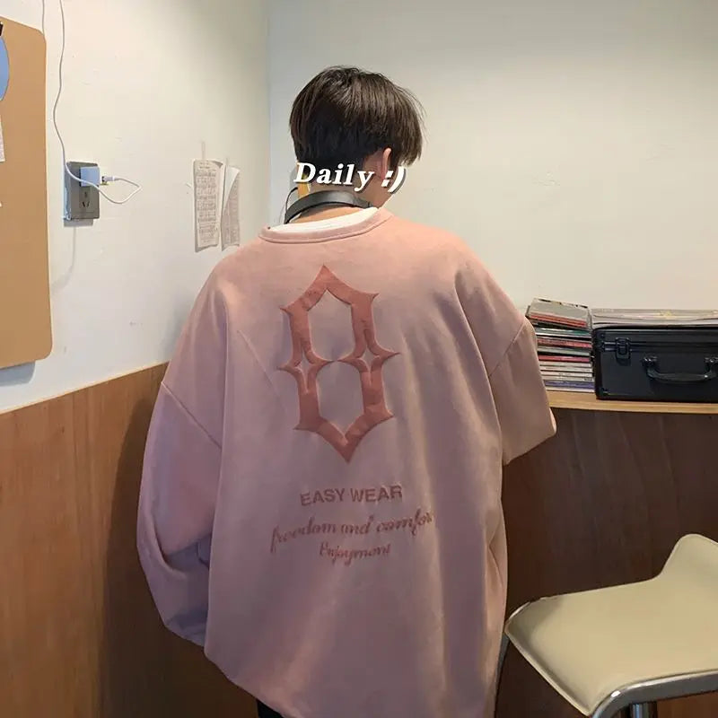Super Hot Korean Suede Personalized Street Sweatshirt Men's American Loose Y2K Spring and Autumn Pullover Jacket Retro Ins Top