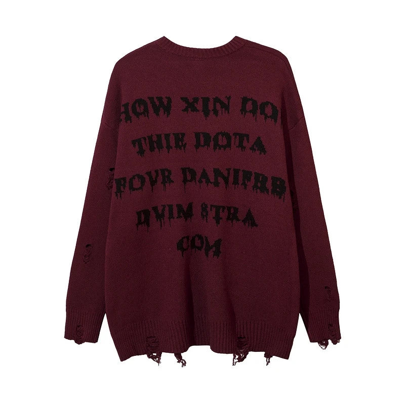 ripped goth women y2k men sweaters vintage black oversized knitted sweater harajuku anime fashion winter 2023 knit tops pullover unique limited edition hoodie, trendy hip hop style outerwear, Y2K vintage urban hoodie