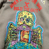 Punk Hoodie Men Streetwear Hip Hop Skull Skeleton Print Gothic Fleece