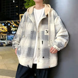 American high street men and women trendy personalized hooded cardigan sweatshirt couple loose retro plaid casual jacket top y2k