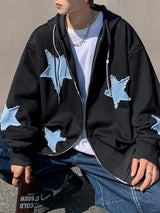 Mens Star Patch Zip Up Hoodie For Men Oversized Y2K Sweatshirt Jacket