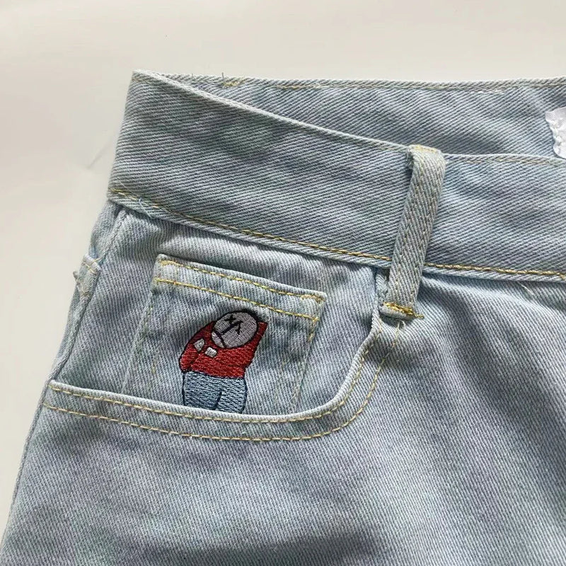 big boy denim y2k embroidery golf trap wang jeans men women streetwear baggy jeans pants leisure simple straight cargo trousers unique cargo style 4061
