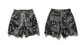 Mens Paisley Printed Shorts Hip Hop Loose Elastic Waist Sweat Shorts Casual Harajuku Drawstring Streetwear Sportswear Joggers
