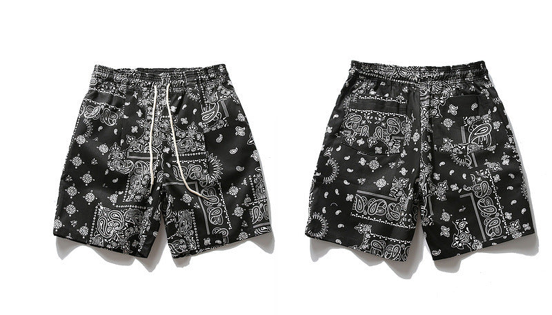 Mens Paisley Printed Shorts Hip Hop Loose Elastic Waist Sweat Shorts Casual Harajuku Drawstring Streetwear Sportswear Joggers