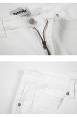 high street white knee pleated vertical stripe elastic fit skinny jeans male casual small leg jeans pants slim mens clothing unique jeans style 3687