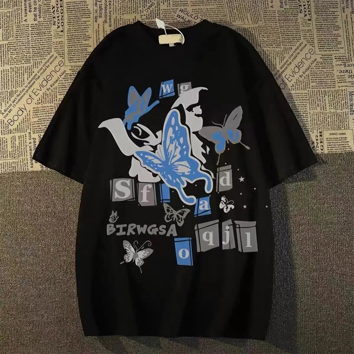 Cyberpunk Tribal flame – Pure Cotton American Butterfly Print Short Sleeved T Shirt F