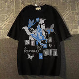 Cyberpunk Tribal flame – Pure Cotton American Butterfly Print Short Sleeved T Shirt F
