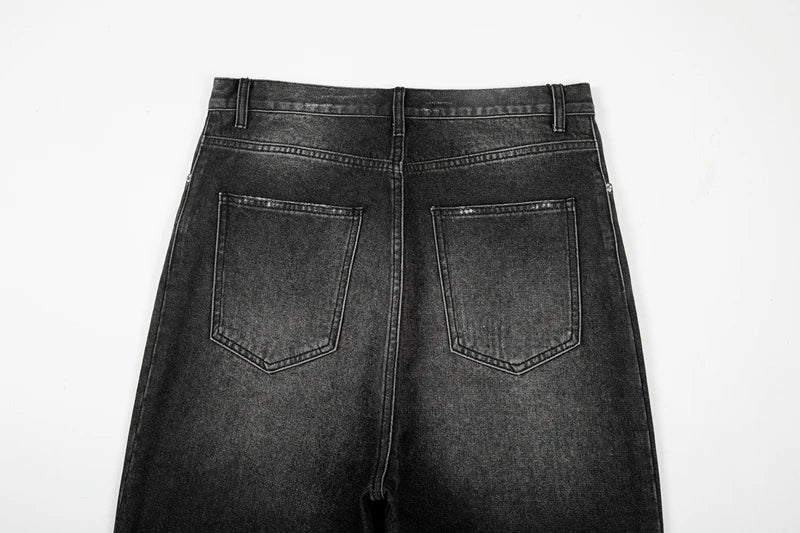 retro black blue straight oversized washed torn jeans solid color ripped jeans baggy hip hop destroyed men wide leg jeans pant unique jeans style 4825