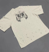 cyberpunk oversized shirt featuring vintage 2024 print retro high street portrait graffiti print destroys mens washed and worn loose t shirt