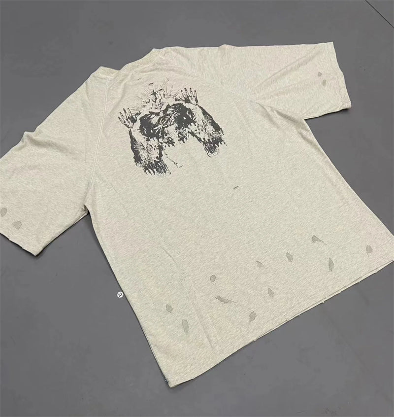 cyberpunk oversized shirt featuring vintage 2024 print retro high street portrait graffiti print destroys mens washed and worn loose t shirt