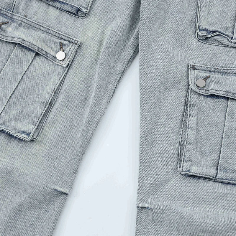 2024 multi pocket jeans vintage mens harajuku cargo denim pants retro hip hop straight loose jean pants utility cargo pants