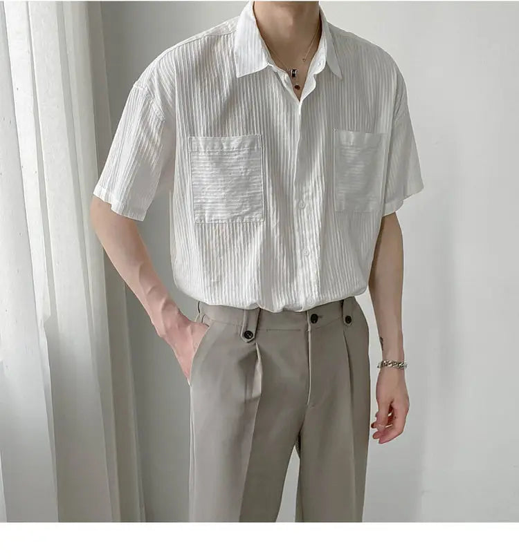 2023 Summer New Fashion Simple Style Loose Short-sleeved Fashion Shirts Men Tops Trendy All-match Short-sleeved BoutiqueClothing