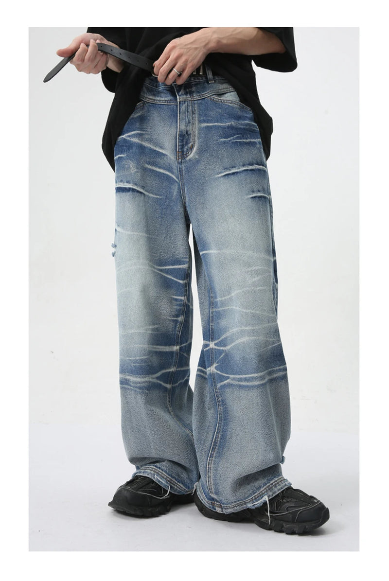 vintage blue baggy jeans man loose straight denim pants harajuku hip hop jeans trousers men unique jeans style 696