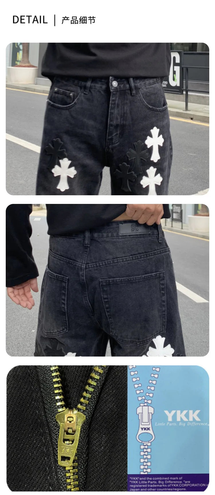 men embroidery streetwear brand fashion hip hop loose casual straight motorcycle denim jeans pant cityboy y2k jeans trousers unique jeans style 2491