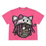 Harajuku Gothic Cartoon Graphic T Shirt Anime Print Streetwear Y2K Oversized TShirt Men Women Round Neck Cotton Short Sleeve Top