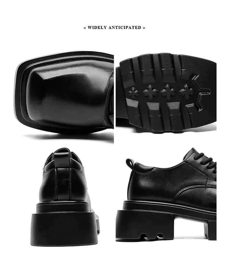High Street Increase Derby Shoes Men's Streetwear Fashion Thick Sole Platform PU Leather Casual Luxury Designer Shoe