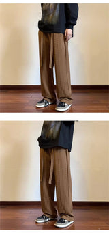 autumn waffle foam striped design pants for men new high street wide leg straight trousers casual y2k vintage pantalones hombre unique default style 111