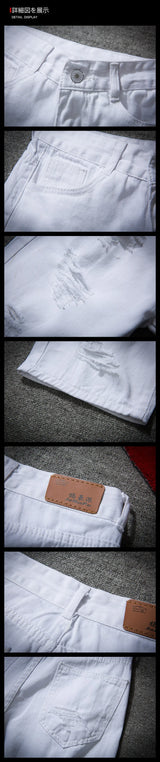 men white denim shorts new summer men holes casual shorts jeans men cotton solid slim fit shorts pants knee length pants unique jeans style 1242