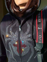 Dark Spider hot drilling Hoodie Pullover Sweatshirt Streetwear vintage Loose Hip Hop Punk Kpop Dance Winter Clothes Long Sleeve