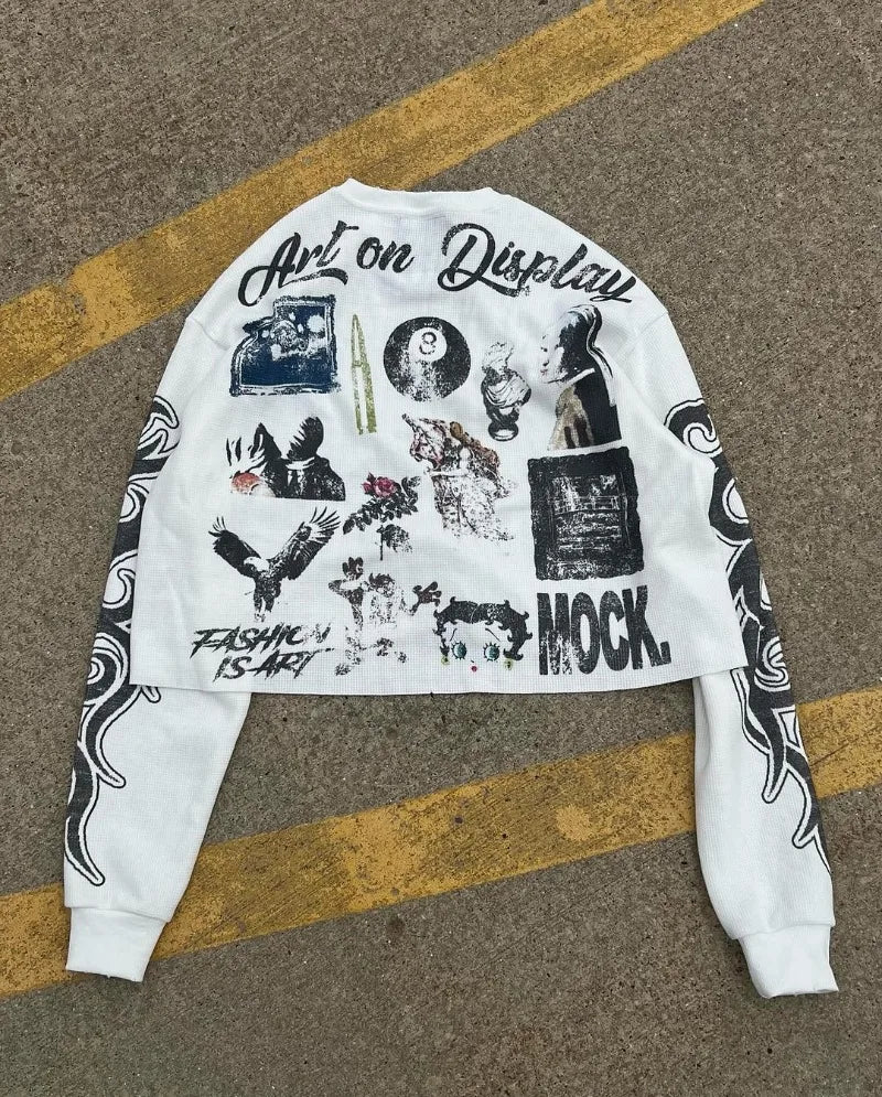 Harajuku Aesthetic print tee – Y2K Street Rock Hip Hop Anime Printed Long Sleeved Top Men A