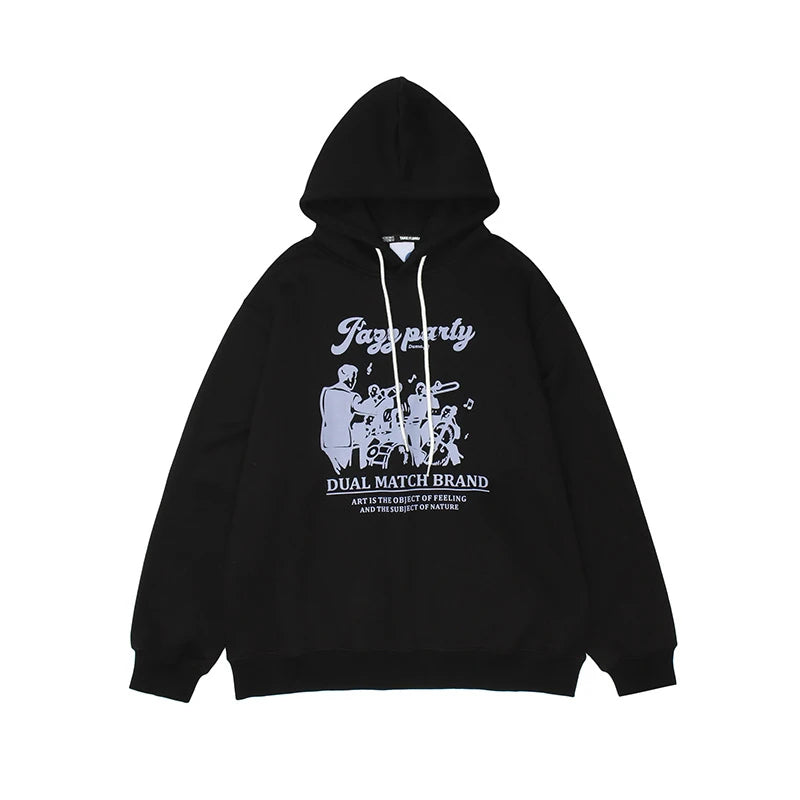 Harajuku angelcore design featuring hip hop hoodie sweatshirt streetwear men vintage cartoon band printed cotton hooded 2023 winter harajuku pullover hoodie black