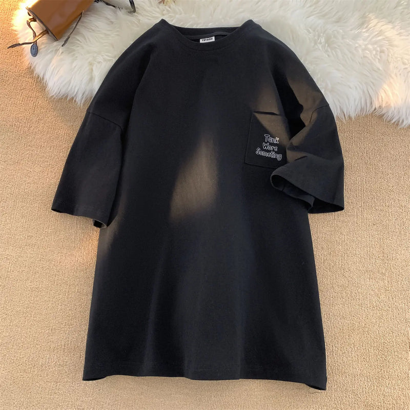Gothic Oversized shirt – Korean Style Solid Color Short Sleeved Men Summer Japanese S
