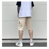 Retro Fashion Vibe Summer Cargo Shorts Functional Pockets Press Glue Zipper Straight Shorts Baggy Casual Split Knee-length
