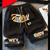 suede shorts men 2024 summer mens high street letter print loose five point pants straight simple fashion american basketball s summer street shorts
