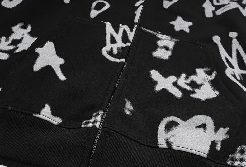 Harajuku graphic tee featuring men harajuku graffiti printed hoodie sweatshirt casual streetwear zipper hooded pullover loose hip hop hipster pullovers hoodies