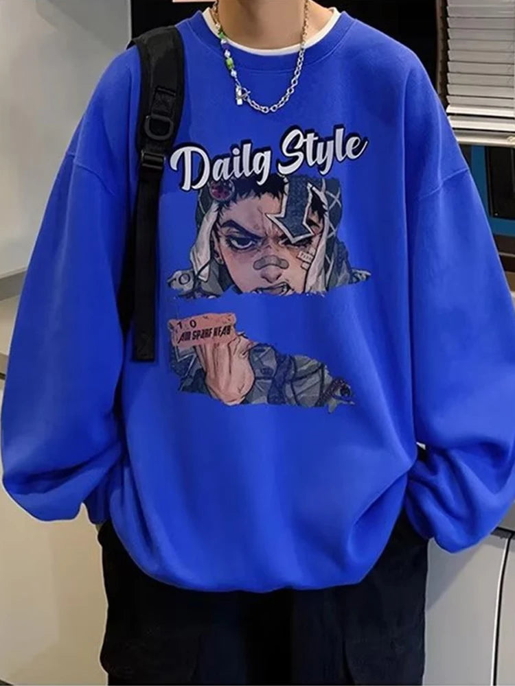 New Anime Boy Printed Mens Crewneck Sweatshirts Autumn Y2K Vintage Fleece