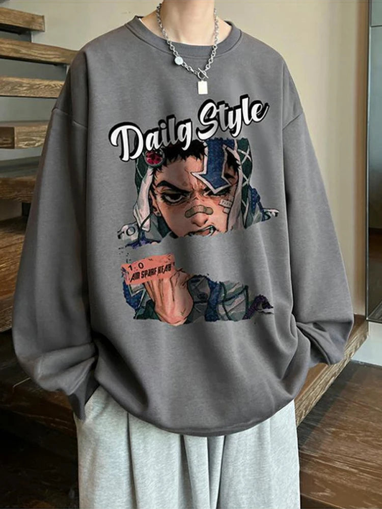 New Anime Boy Printed Mens Crewneck Sweatshirts Autumn Y2K Vintage Fleece