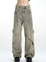 2024 new hip hop wide leg jeans for men washed distressed baggy denim trousers high street deconstruction cargo jean y2k pants unique cargo style 454