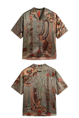 Dunhuang Feitian new Chinese style national trend printed casual short-sleeved shirt 2024 young men and women trendy retro tops