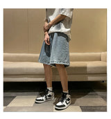 Korean Style Summer Men's Black Wide Leg Denim Shorts 2023 New Fashion Casual Baggy Short Jeans Male Brand Clothes