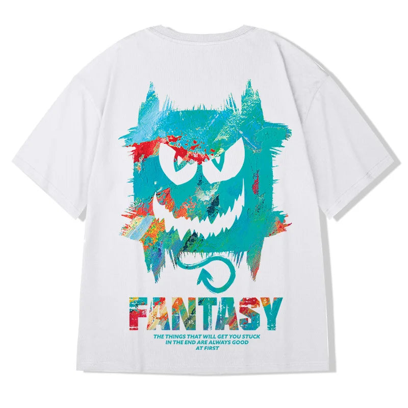 Skatercore Chrome print – Harajuku Devil Graffiti Print Oversized Tee Shirts Men Summer