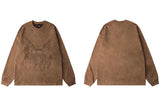 Men Suede Sweatshirt Streetwear Butterfly Monster Embroidery Harajuku