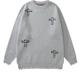 vintage sweaters y2k grunge streetwear hip hop ripped hole knitted cross punk gothic jumpers fashion harajuku casual pullover streetwear fashion hoodie, urban wear with bold artwork, oversized graphic print design