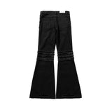 y2k streetwear trendy oversized micro flare jeans black ro hip hop washed tassel distressed denim jean raw edge mens wide pants unique jeans style 759