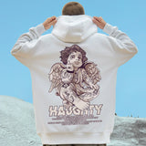 Autumn Haughty Angel Graphic Fleece Hoodies For Men Oversized Retro