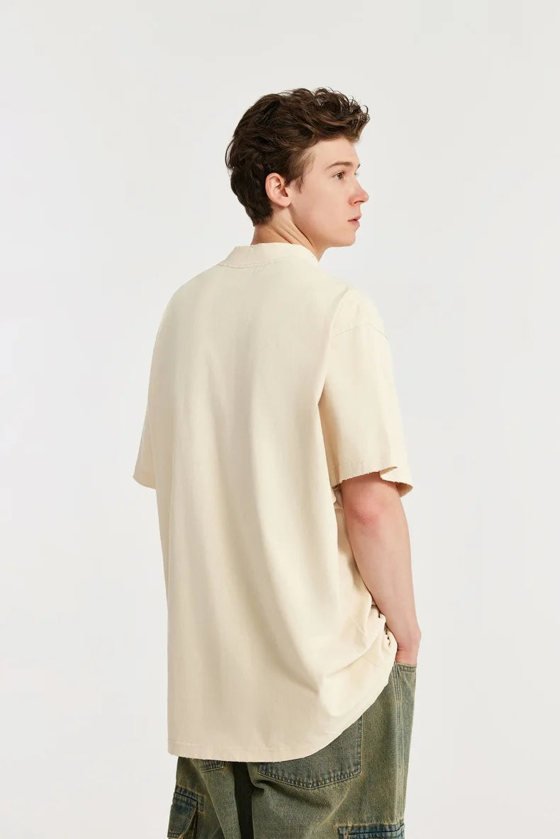 Harajuku Aesthetic piece – Japanese Loose Turtleneck Mens Printed Short Sleeved T Shirt