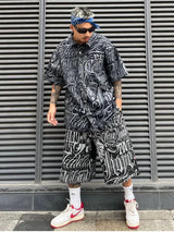2 pieces sets mens fashion harajuku printed single breasted shirts and drawstring capris short pants joggers new streetwear sets streetwear sweatpants